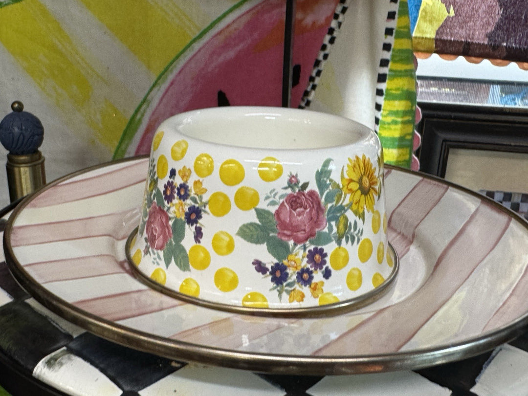 Mackenzie Childs Retired Buttercup Design Small Dog Cat Bowl Pet Bowl 3”