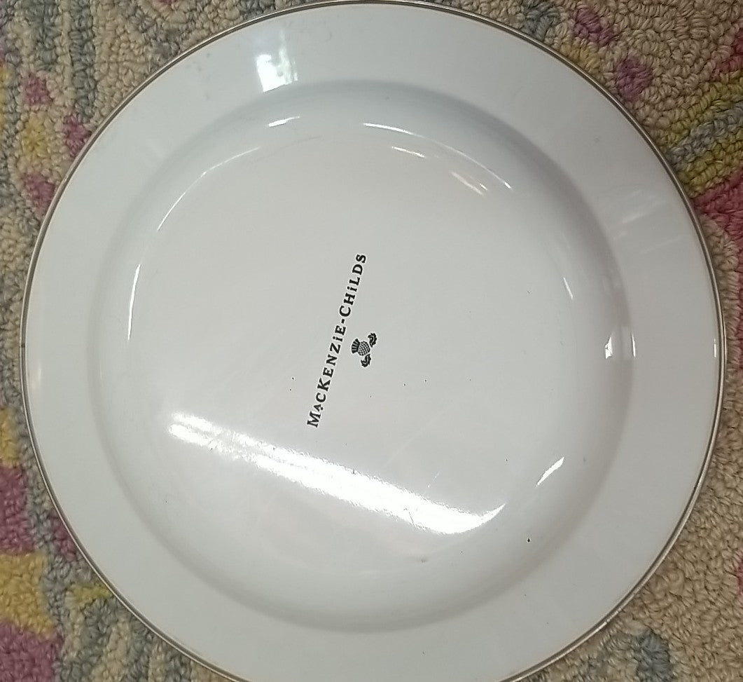 Mackenzie Childs Enamel Shallow Bowl Pink Bathing Hut 9” Excellent