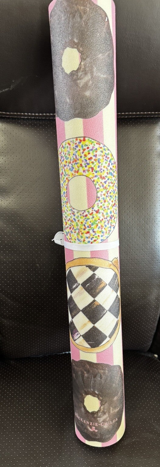 Mackenzie Childs Pink Stripe Donut  2' x 3' vinyl Floor Mat new Retired Pattern