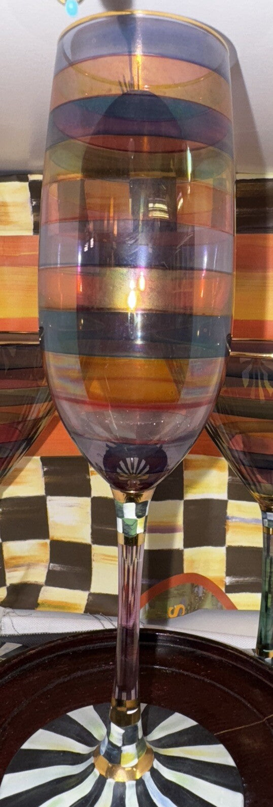 MACKENZIE CHILDS One Glass GELATIN STRADA Champagne Flute Hand Blown And Fumed