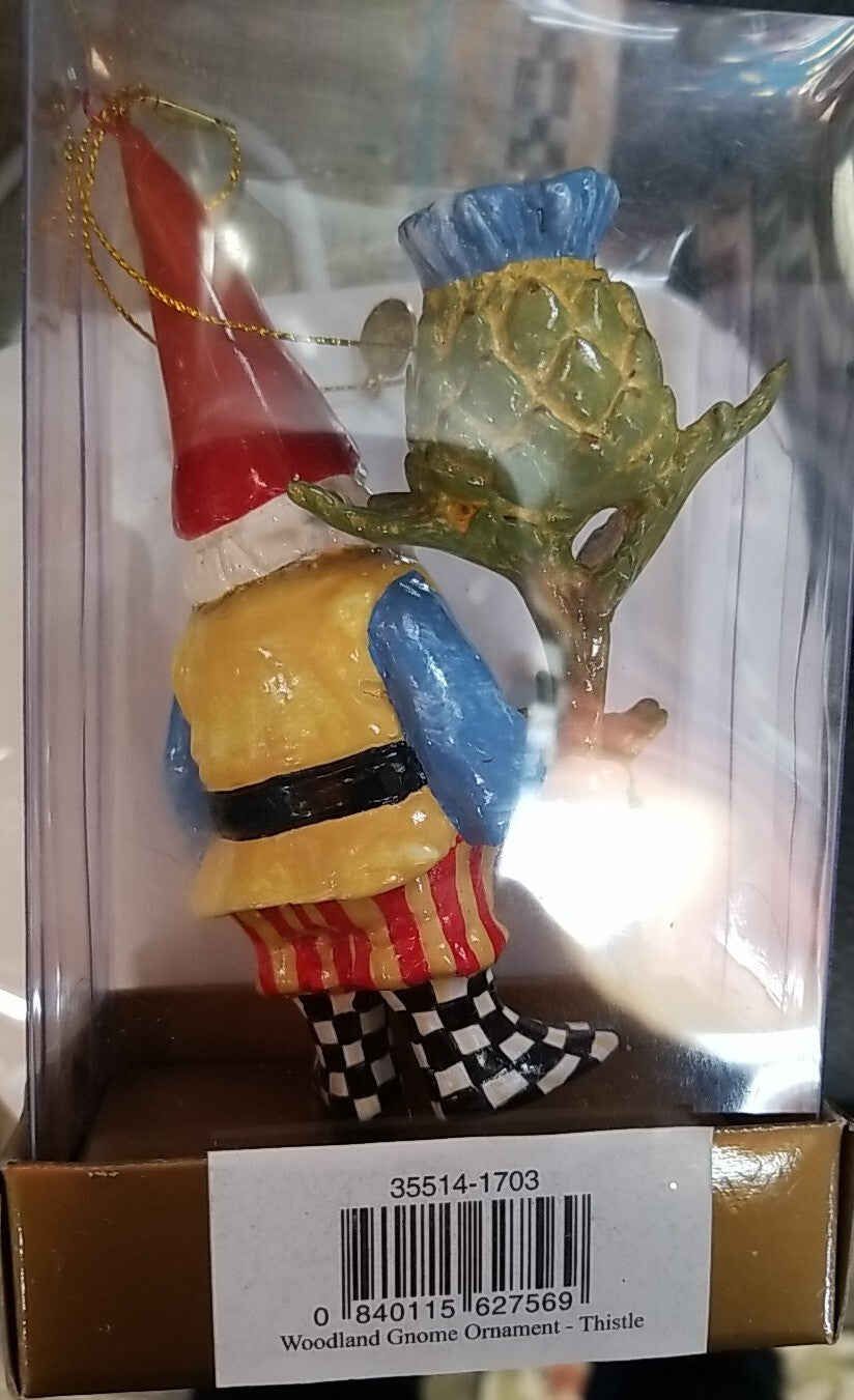 Mackenzie~Childs Woodland Gnome with Thistle NEW  Resin Ornament