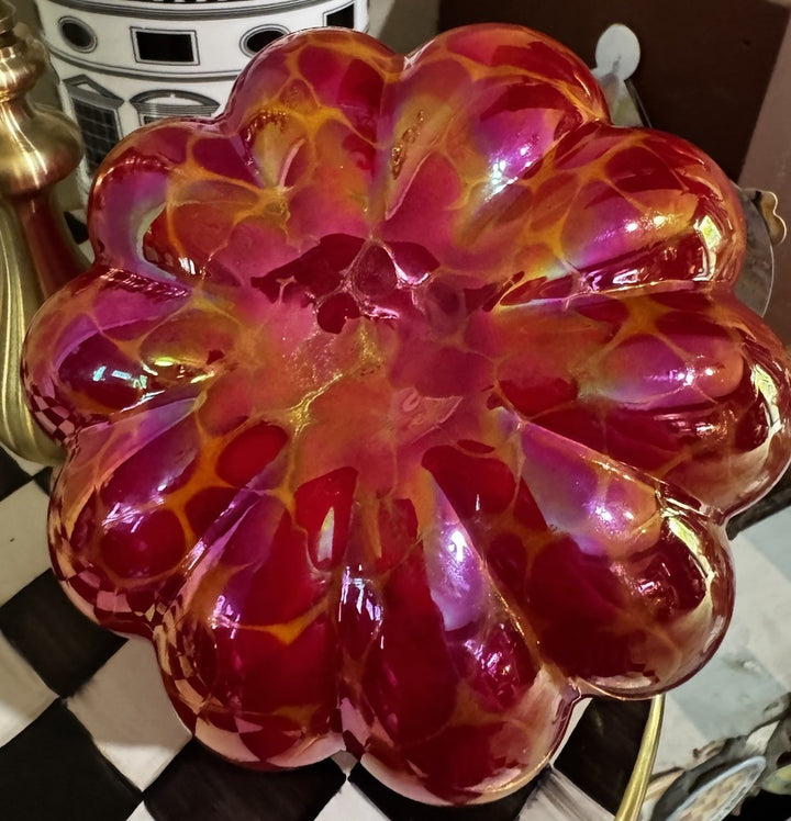 Art Glass Multicolor Royal Red Pumpkin Sculpture Harvest Fall Autumn New