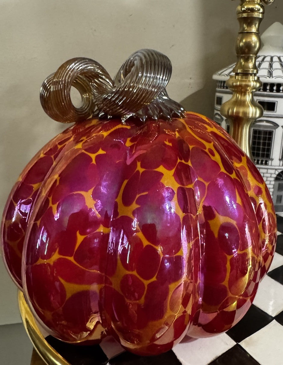 Art Glass Multicolor Royal Red Pumpkin Sculpture Harvest Fall Autumn New
