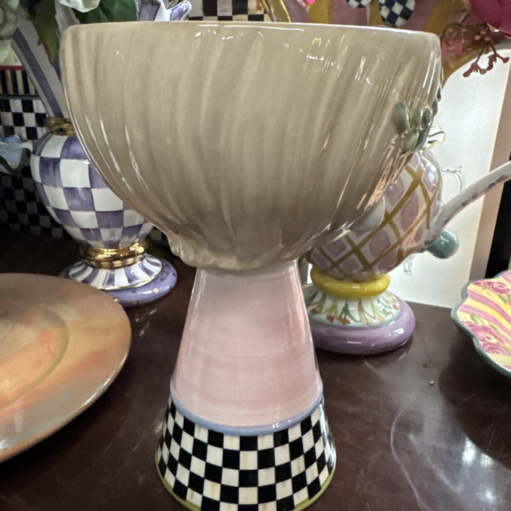 Mackenzie Childs Flower Lady Head Vase Courtly Check Floral Ceramic Planter