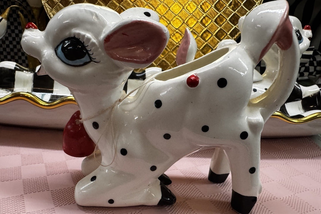 Rare VINTAGE Anthropomorphic Deer  Sugar Dish With Lid & Creamer Set- Excellent
