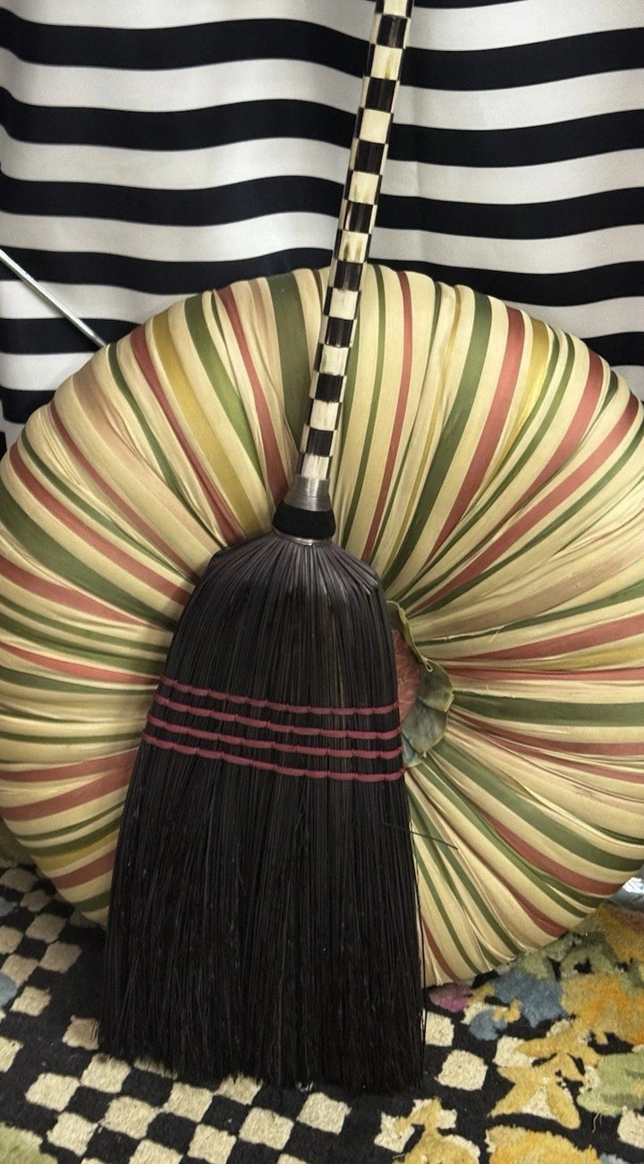 MACKENZIE CHILDS Courtly Check Full Sized Broom “it’s Riding Season” 56” Long
