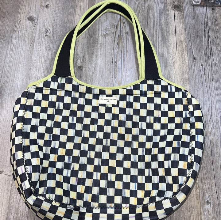 MacKenzie Childs Courtly Check & Green CARRYALL Travel Tote Neoprene 11" x 16”