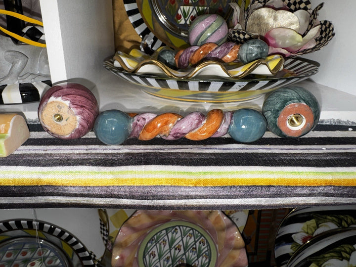 Mackenzie Childs  4” Twist Ceramic Handle Pulls Knobs Purple Orange - Set Of 2