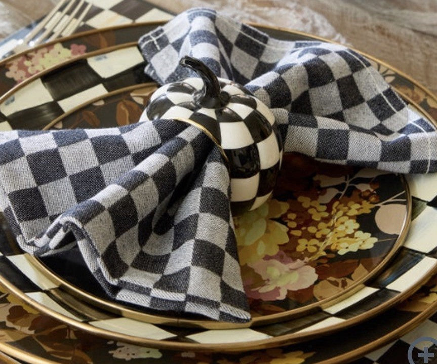 Mackenzie Childs COURTLY CHECK PUMPKIN Napkin Ring Set of 4  Ceramic Nib