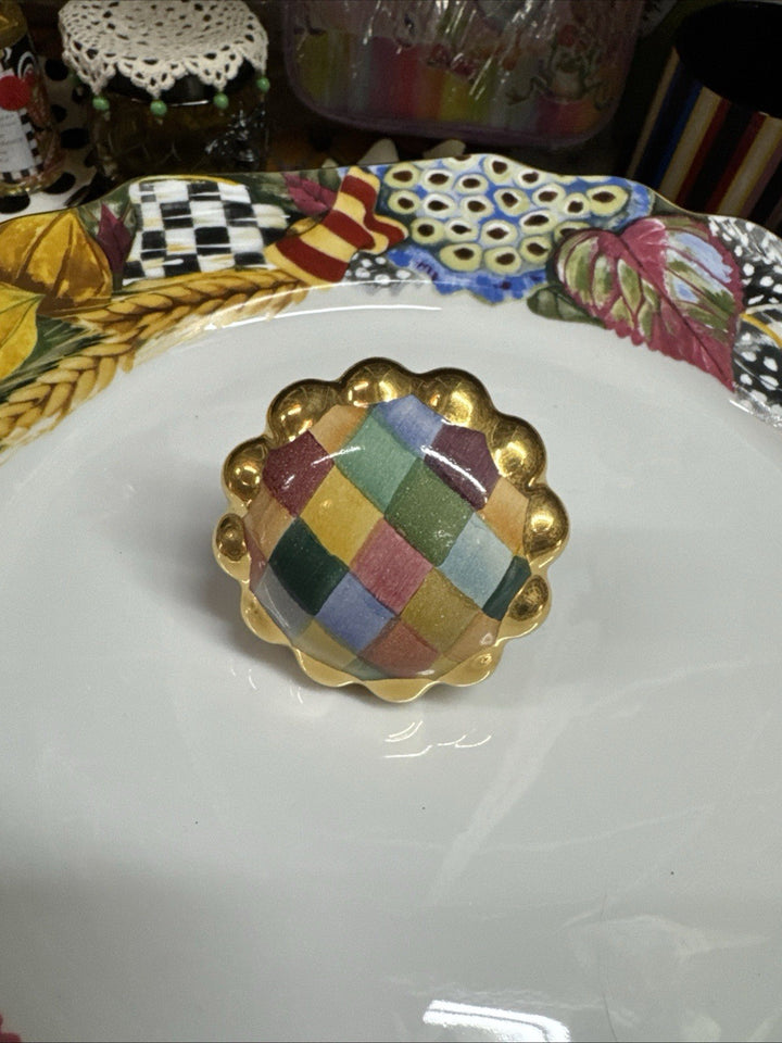 Mackenzie Childs Majolica HARLEQUIN Pottery Round One Knob 2.25 Diameter