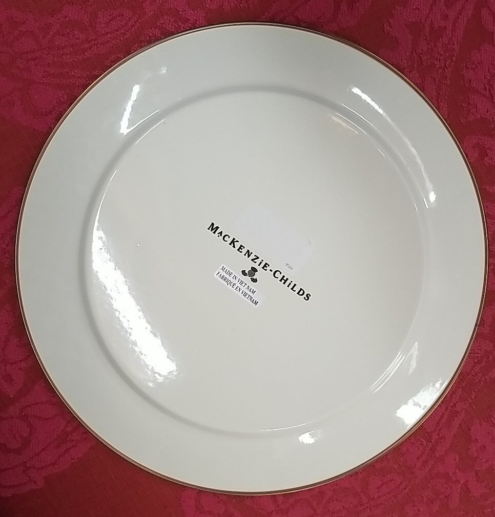 Mackenzie Childs 12” Rosy English Garden Toile Charger Enamel- New