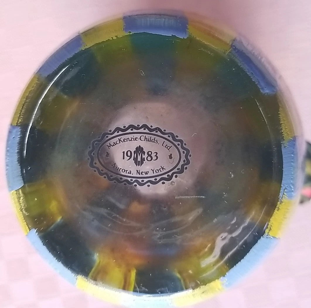 Mackenzie-Childs Heirloom Circus Fluted Glass Flower Vase 5.9"- Retired