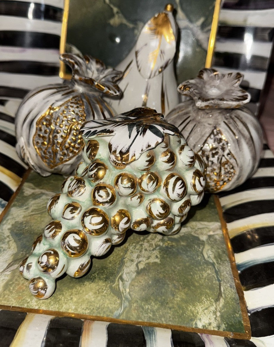 Italian Ceramic Silver painted pomegranate Life Sized- Goes With Mackenzie Child