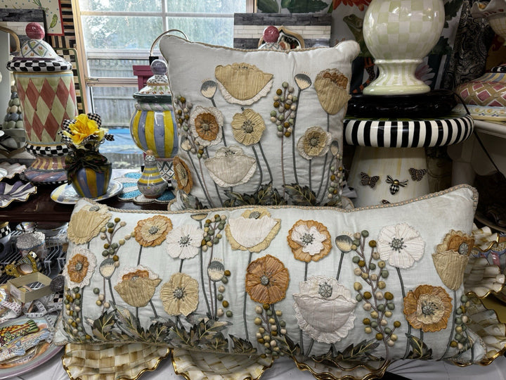 MACKENZIE-CHILDS Parchment Lumbar Linen And Silk  POPPY FIELD PILLOW- Read