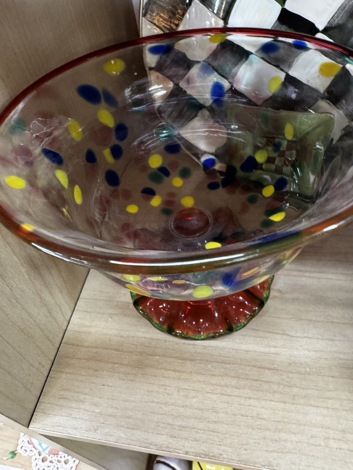 MacKenzie Childs Molten Confetti Compote Dessert Glass Compote With Fluted Base
