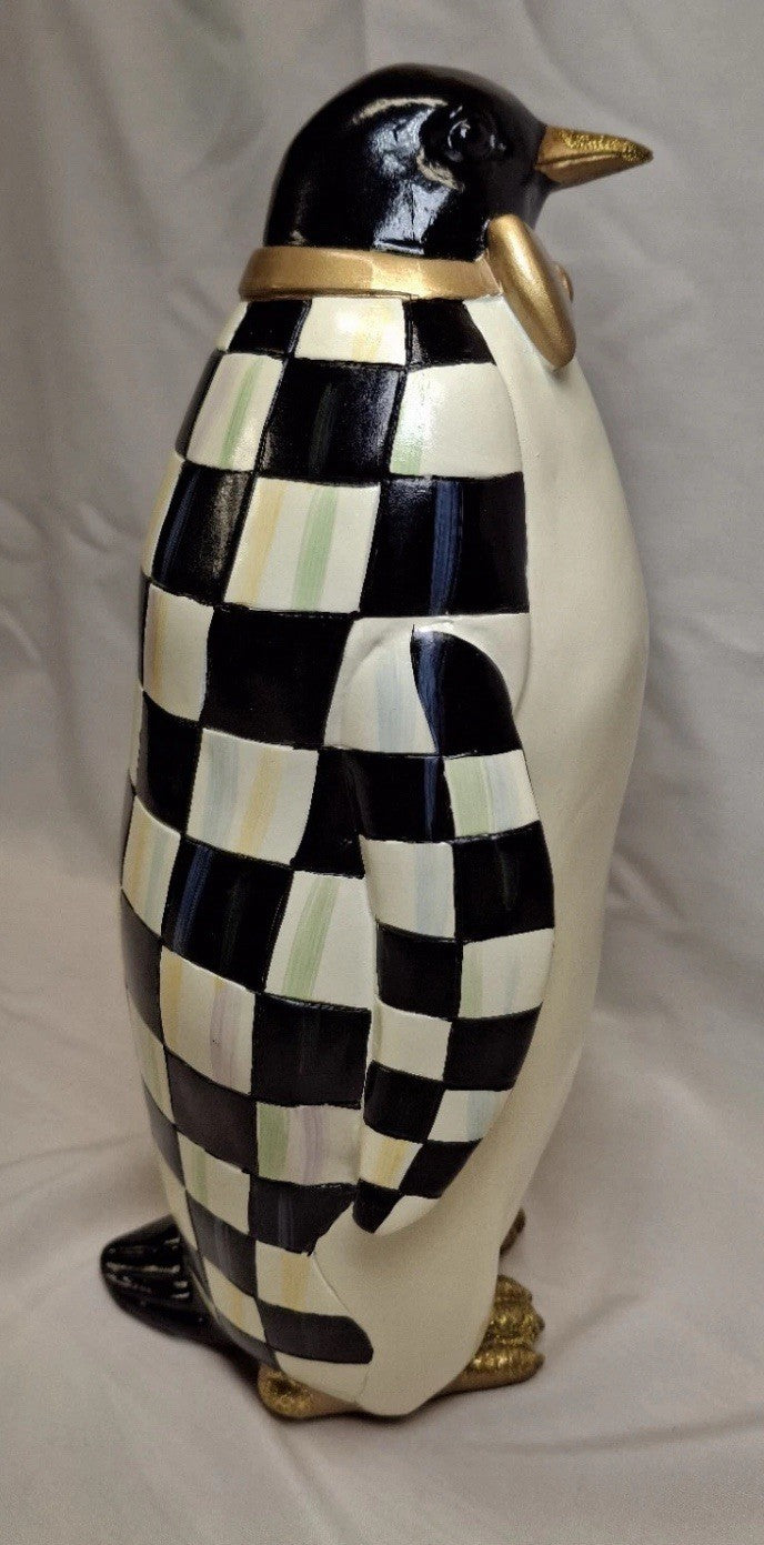 Mackenzie Childs Courtly Check Tabletop Penguin 11" Tall New In Box
