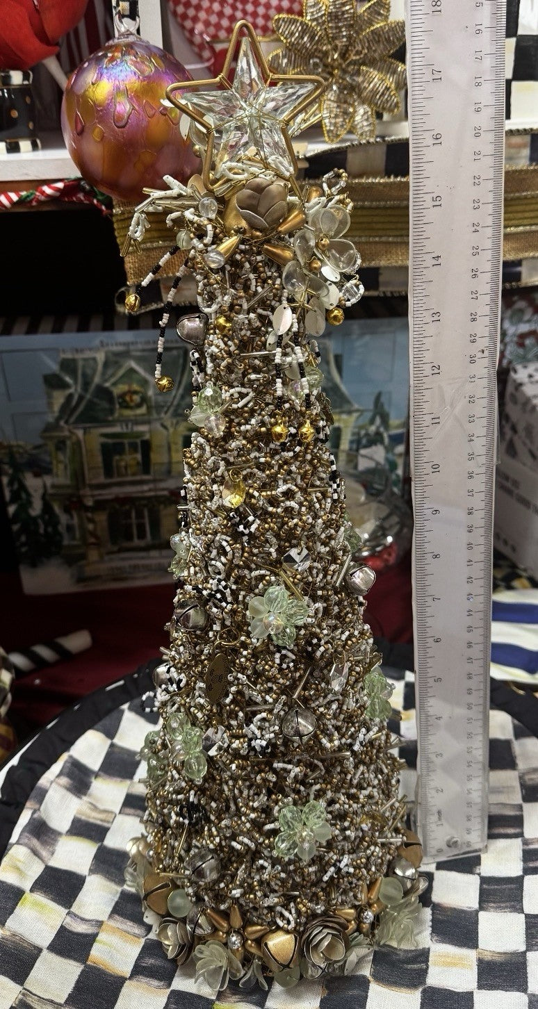 MACKENZIE Childs Snowfall  BEADED CHRISTMAS TREE Small  18” TALL NEW
