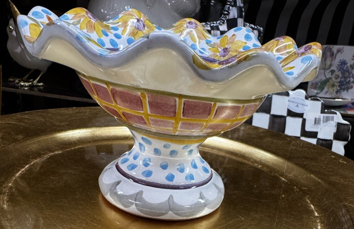 Mackenzie Childs Fluted Pedestal  Mini Taylor Fran Compote 4" Tall Retire