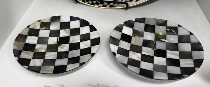 Mackenzie Childs Round Candle Holders Black & Pearlized  - Set Of 2- Retired