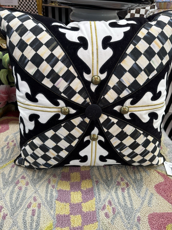 Mackenzie Childs Regiment Square Pillow  black and white NEW WITH TAG