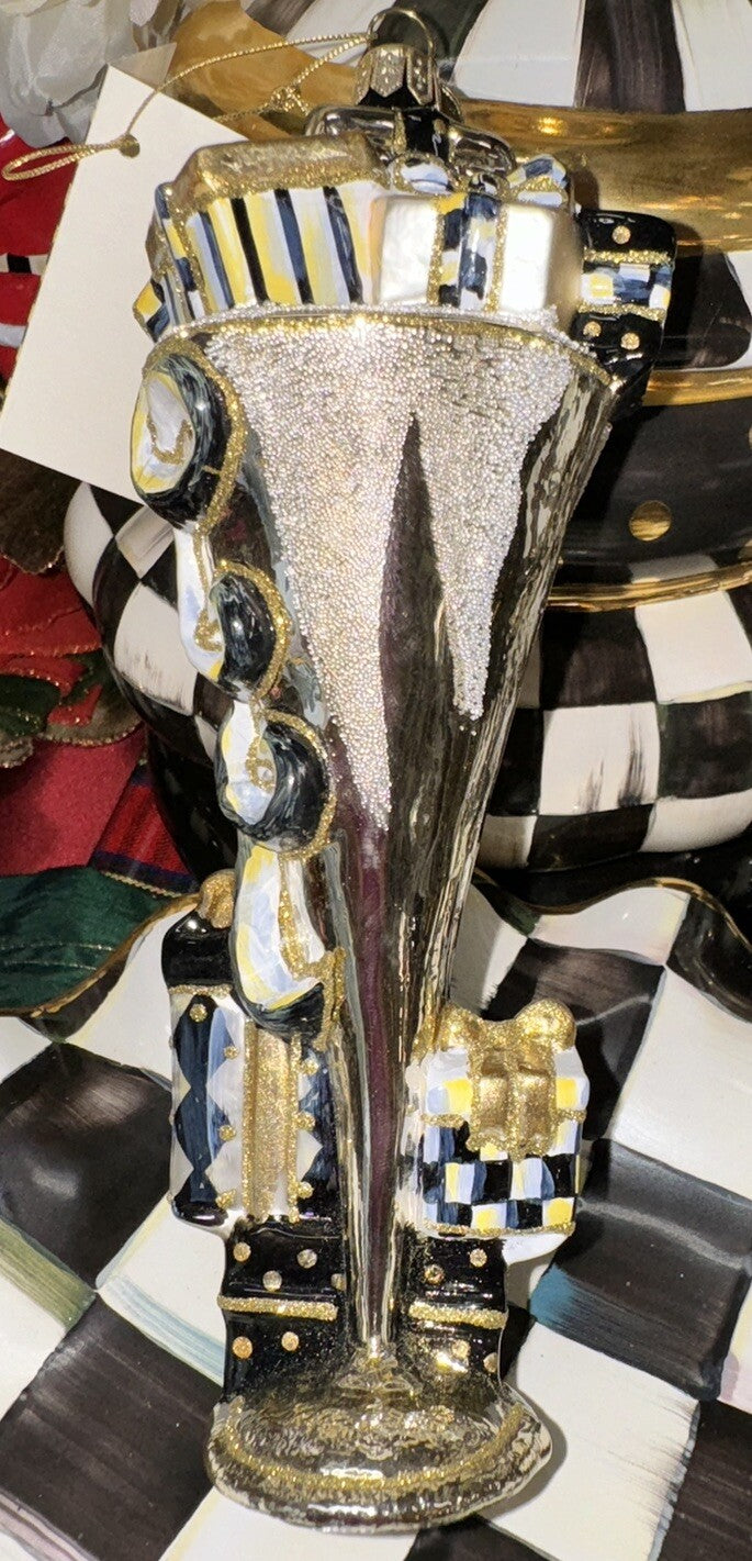 MACKENZIE CHILDS Champagne Glass Christmas  Ornament New- Retired