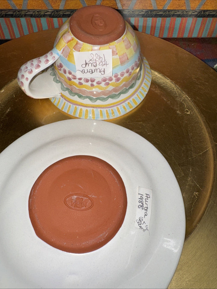 Victoria & Richard Era Mackenzie Childs Taylor Aurora  Cup And Saucer 1988