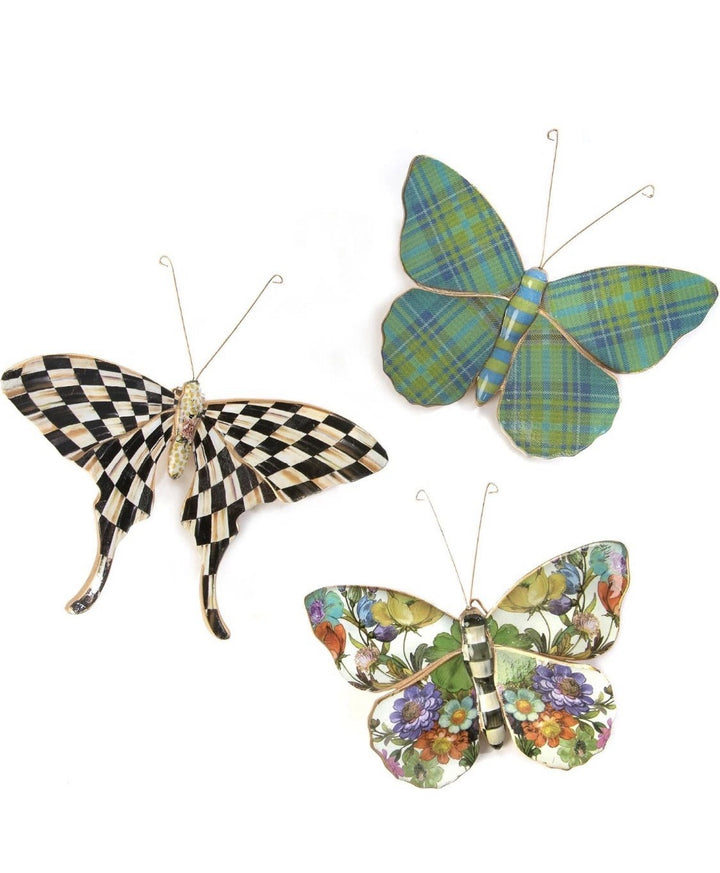 MACKENZIE CHILDS Butterflies Trio Hanging Wall Decor Pond Set Nib Butterfly