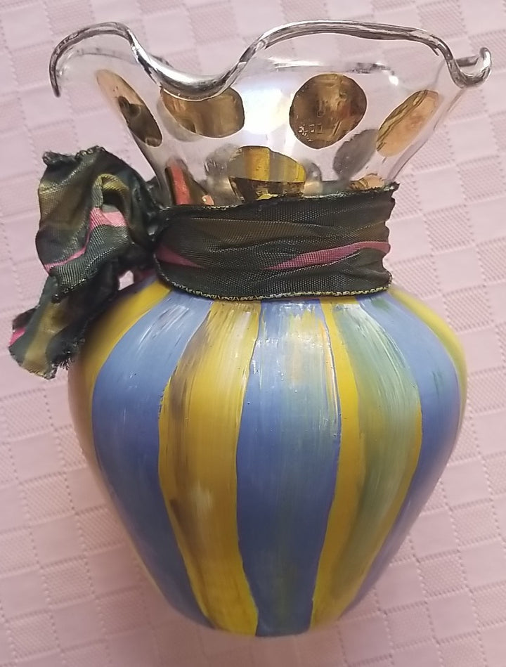 Mackenzie-Childs Heirloom Circus Fluted Glass Flower Vase 5.9"- Retired