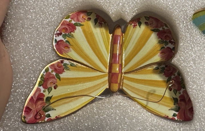 MACKENZIE CHILDS Butterflies Trio Hanging Wall Decor Field Set Nib Butterfly