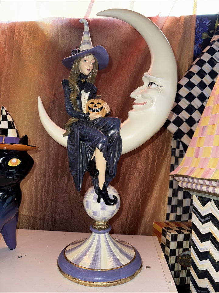 MacKenzie Childs Plum Spellbound Witch & Moon Figurine Hocus Pocus New In Box
