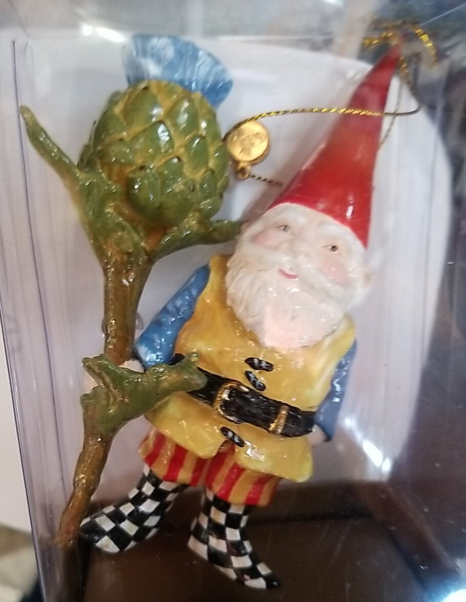 Mackenzie~Childs Woodland Gnome with Thistle NEW  Resin Ornament