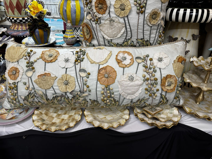 MACKENZIE-CHILDS Parchment Lumbar Linen And Silk  POPPY FIELD PILLOW- Read