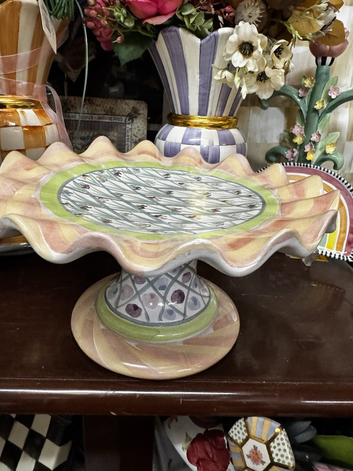 Mackenzie Childs VTG Taylor Bearded Iris  Cake Stand Ceramic Made In Aurora