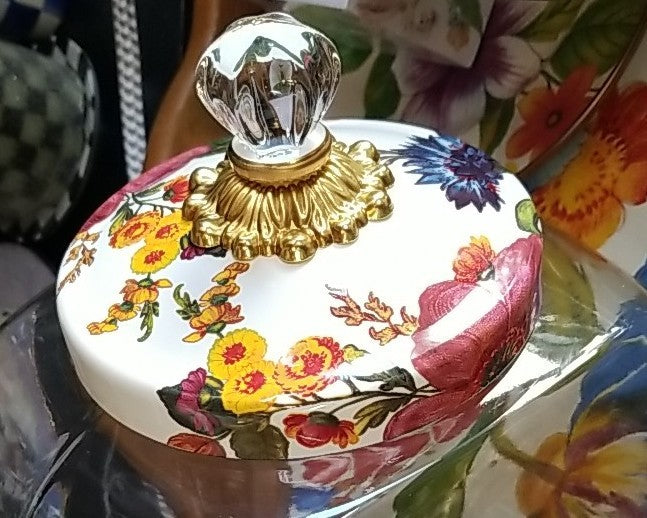 MacKenzie Childs  Cookie Jar with White Flower Market Enamel Lid - New