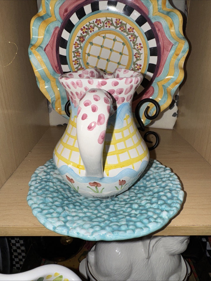 Mackenzie Childs Taylor Kings Ferry 2024 Ceramic 4” Tall Creamer Bright Colors