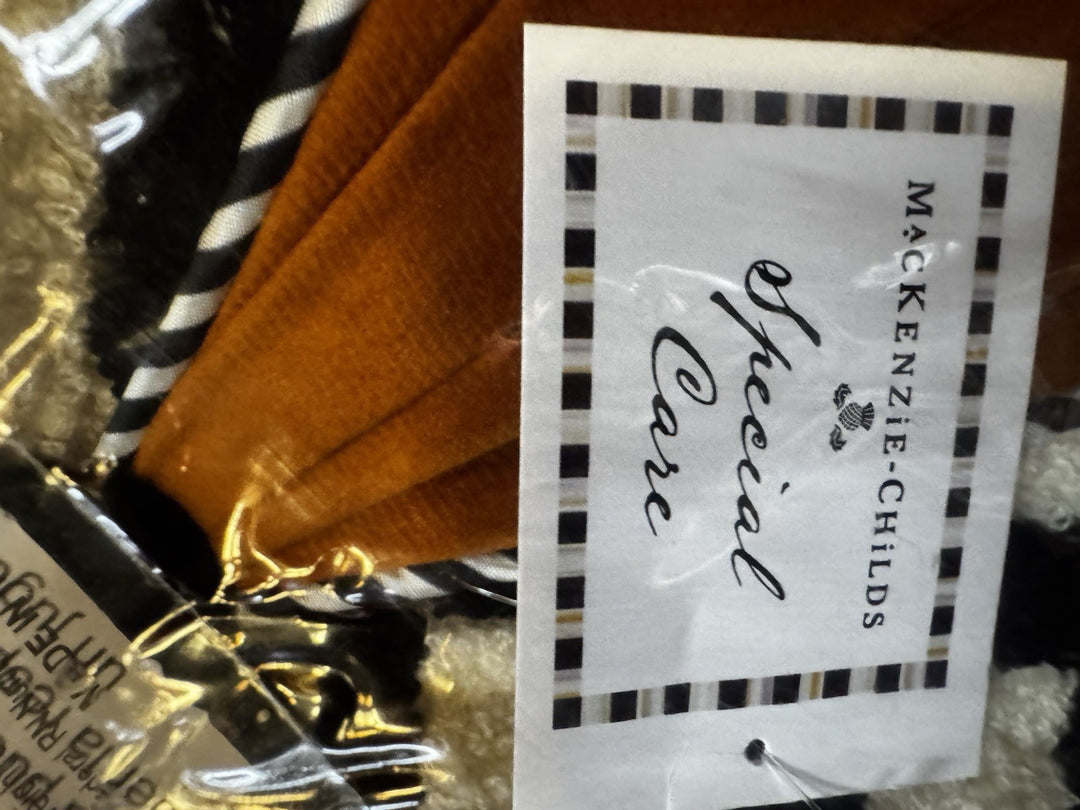 Mackenzie Childs Harvest  Check And Stripe Round Pumpkin Pillow- New In Bag