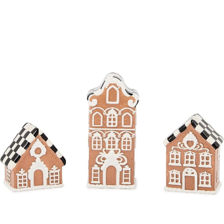MacKenzie Childs Gingerbread Village Ceramic Candle Holders Set of 3- Nib