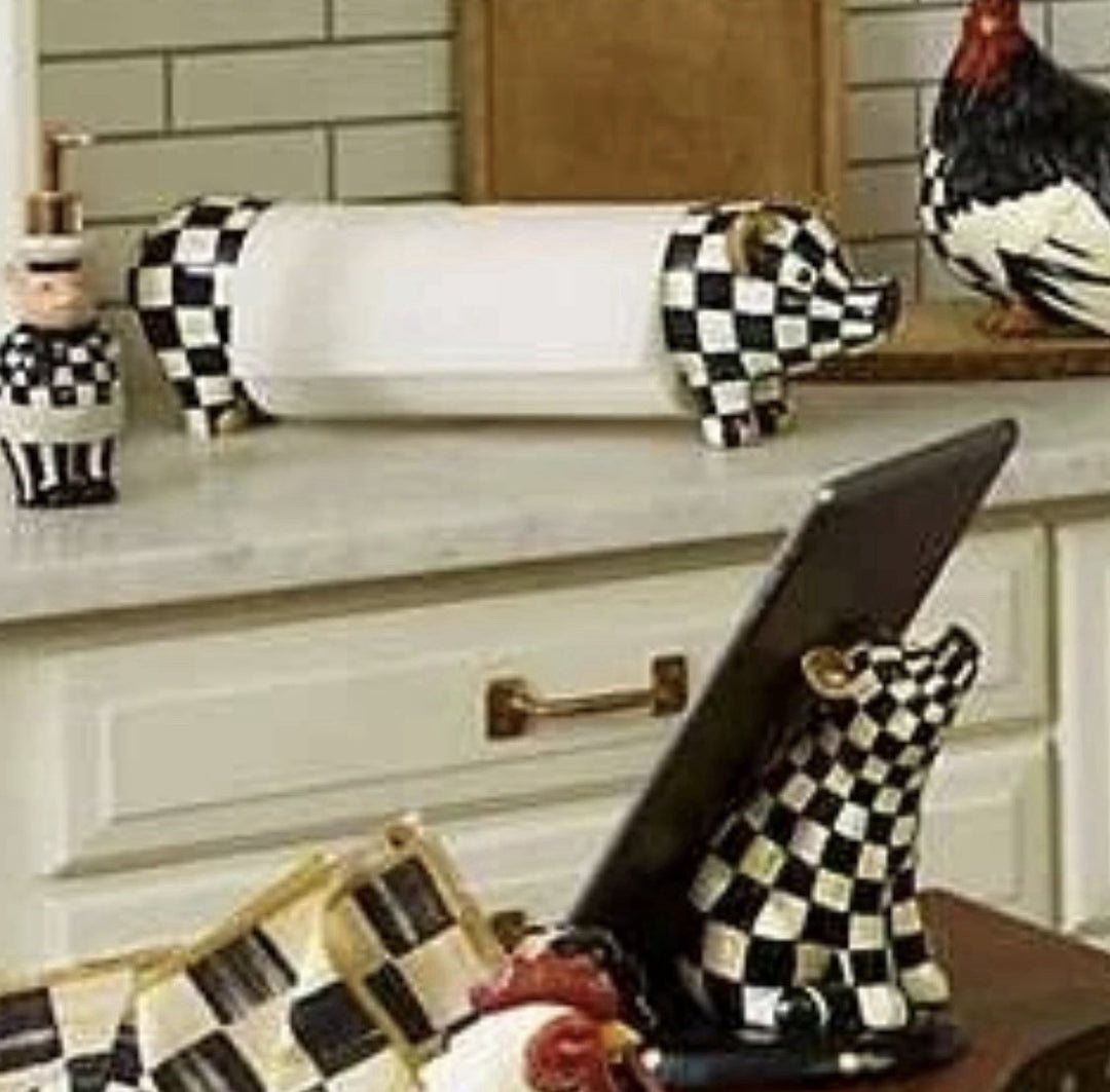 MACKENZIE CHILDS Courtly Check Pig Paper Towel Holder Farmhouse Home Décor New