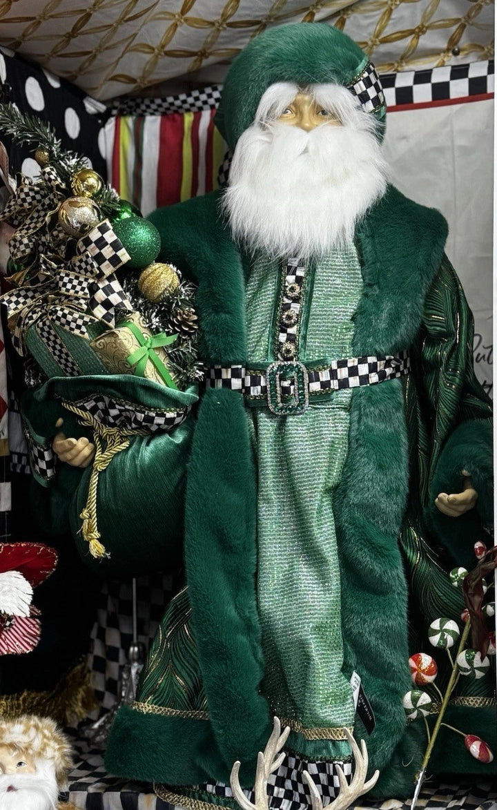 Mackenzie Childs Emerald Luxe  Large Santa With Bag Of Toys 37” Tall Nib Courtly