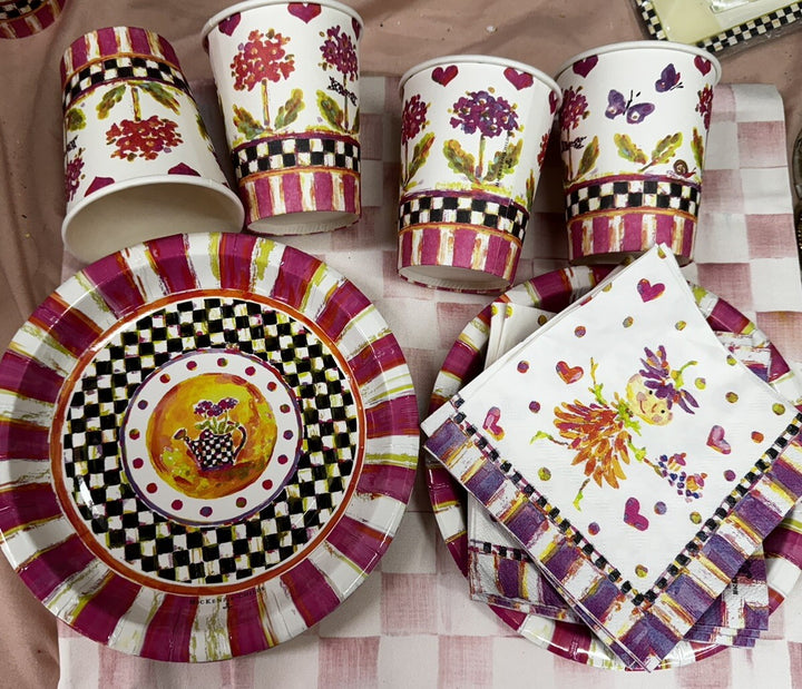 Mackenzie Childs Pixie Party For 12 - 12 Cups, 12 Plates - 20 Napkins - New