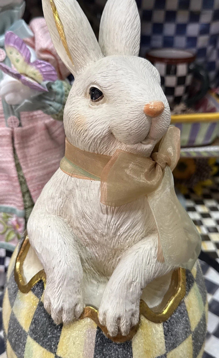 MacKenzie-Childs Courtly Check Large Bunny Surprise In Egg 15"Tall. Retired