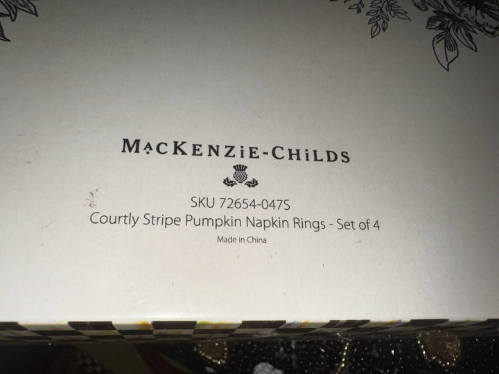 MACKENZIE CHILDS Courtly Stripe Pumpkin  Set of 4 Napkin Rings New In Box