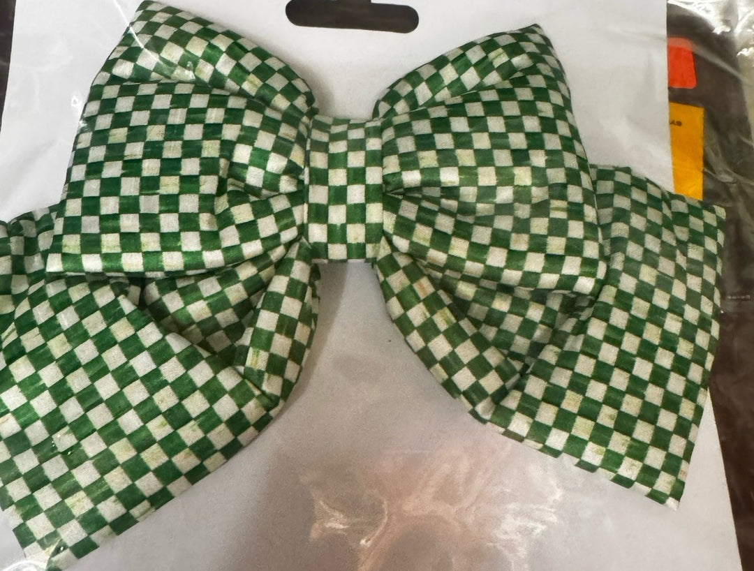 New Mackenzie Childs Small Green Check 4”x8” Material Bow One  St Patrick’s Day