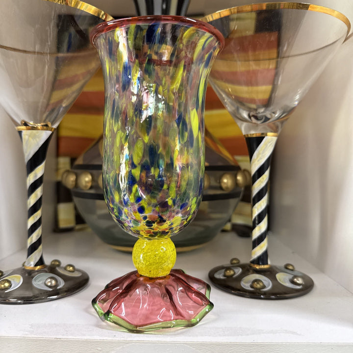 MacKenzie Childs 1 Molten Confetti  Dessert Glass  With Fluted Base 5.5”