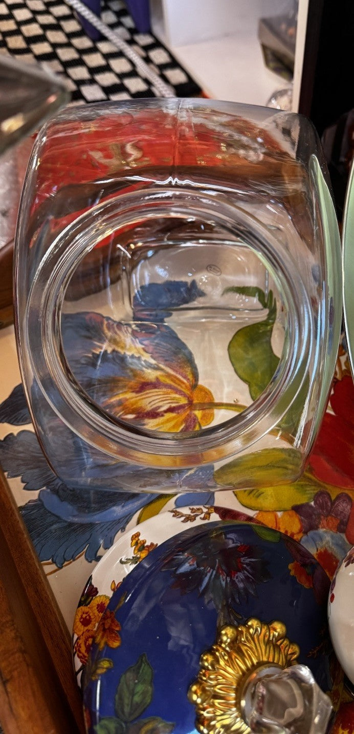 MacKenzie Childs  Cookie Jar with Lapis Flower Market Enamel Lid