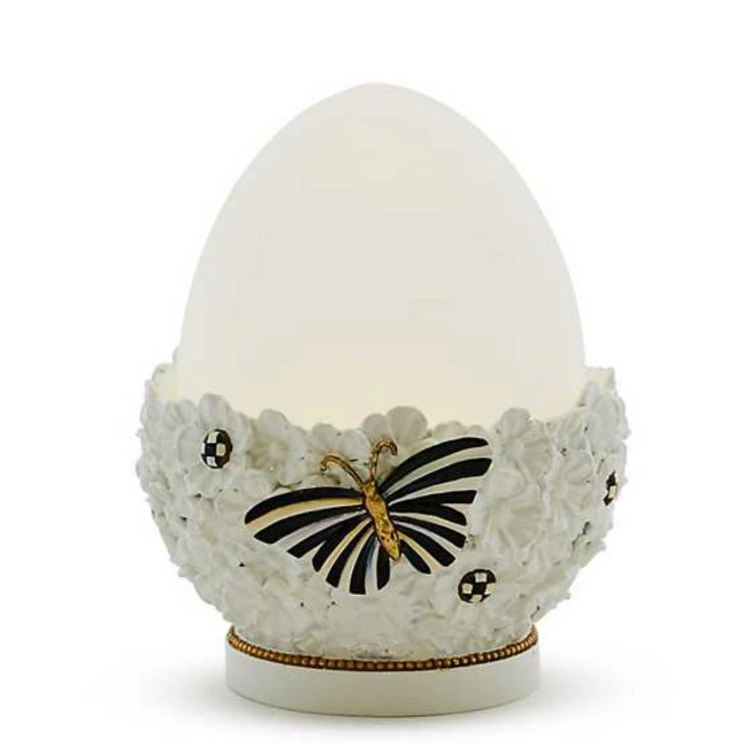 MacKenzie-Childs White Rabbit Illuminated Egg 7.25” Tall Battery Operated New