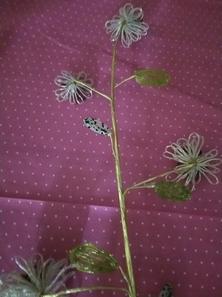 Mackenzie childs Pink/burgundy Beaded Flower Stem flowers On Stem 29"