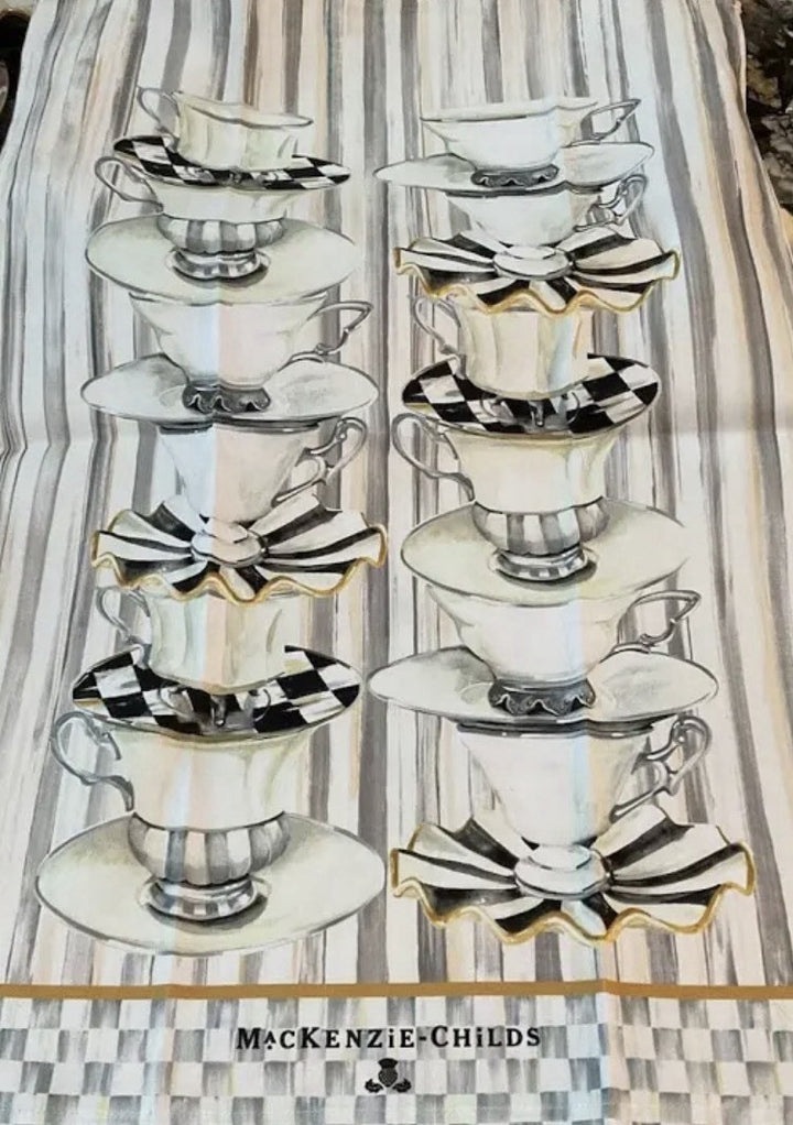 NIB MacKenzie Childs Sterling  Check Cotton Tea Cups Dish Tea Towel
