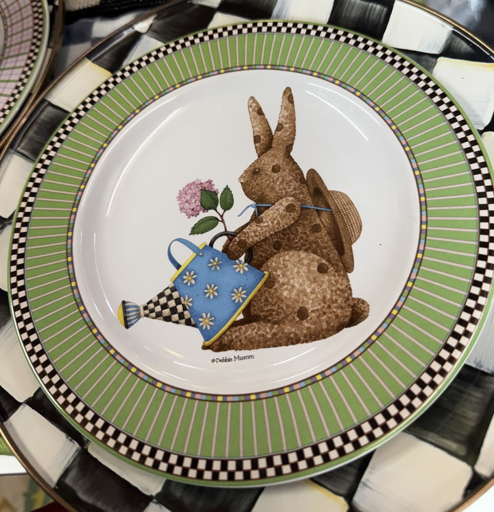 Debbie Mumm Sakura Easter Plate 8 1/4" Bunny Easter Watering Can 1998- Checks