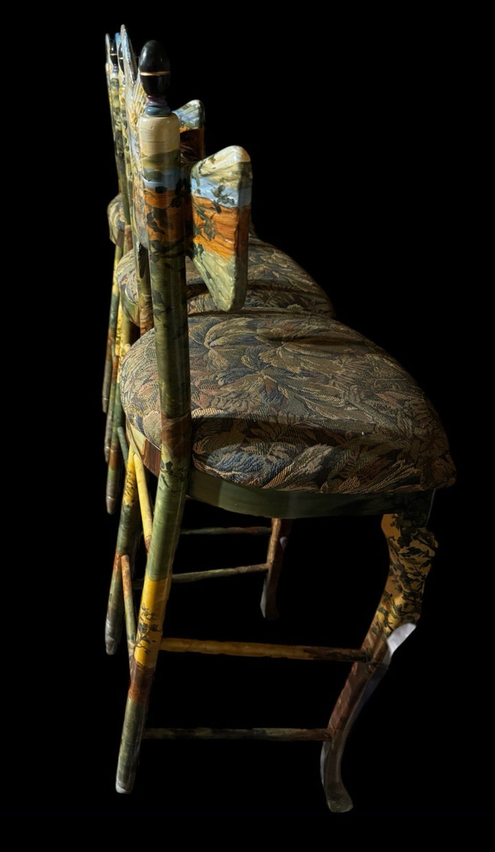 MacKenzie-Childs FOREST Fish   BARSTOOL With Fish BACK  RARE- Hand Painted